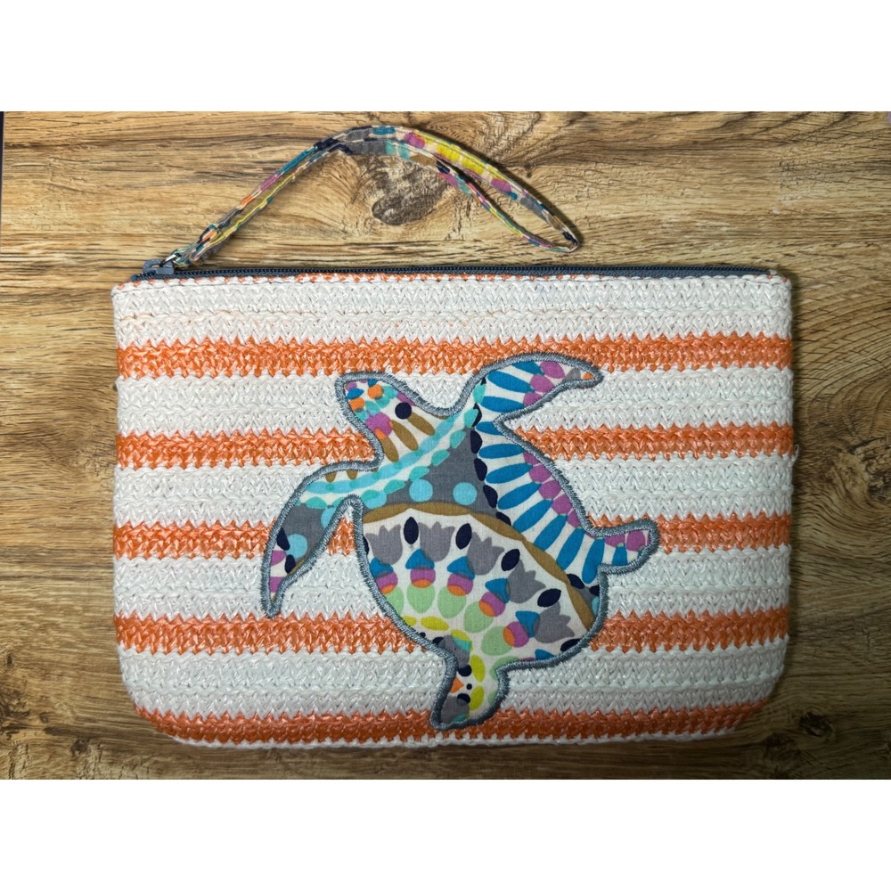 Vera Bradley Wristlet Women Orange White Vacation Striped Sea Turtle Straw
